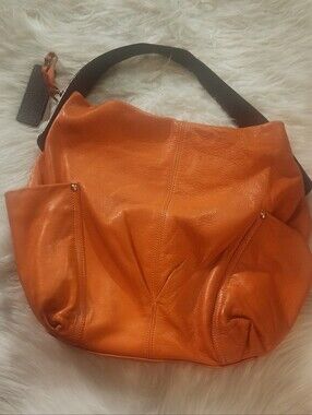 Women's Orange Leather Hobo Bag - Italian Brand PERG LESI